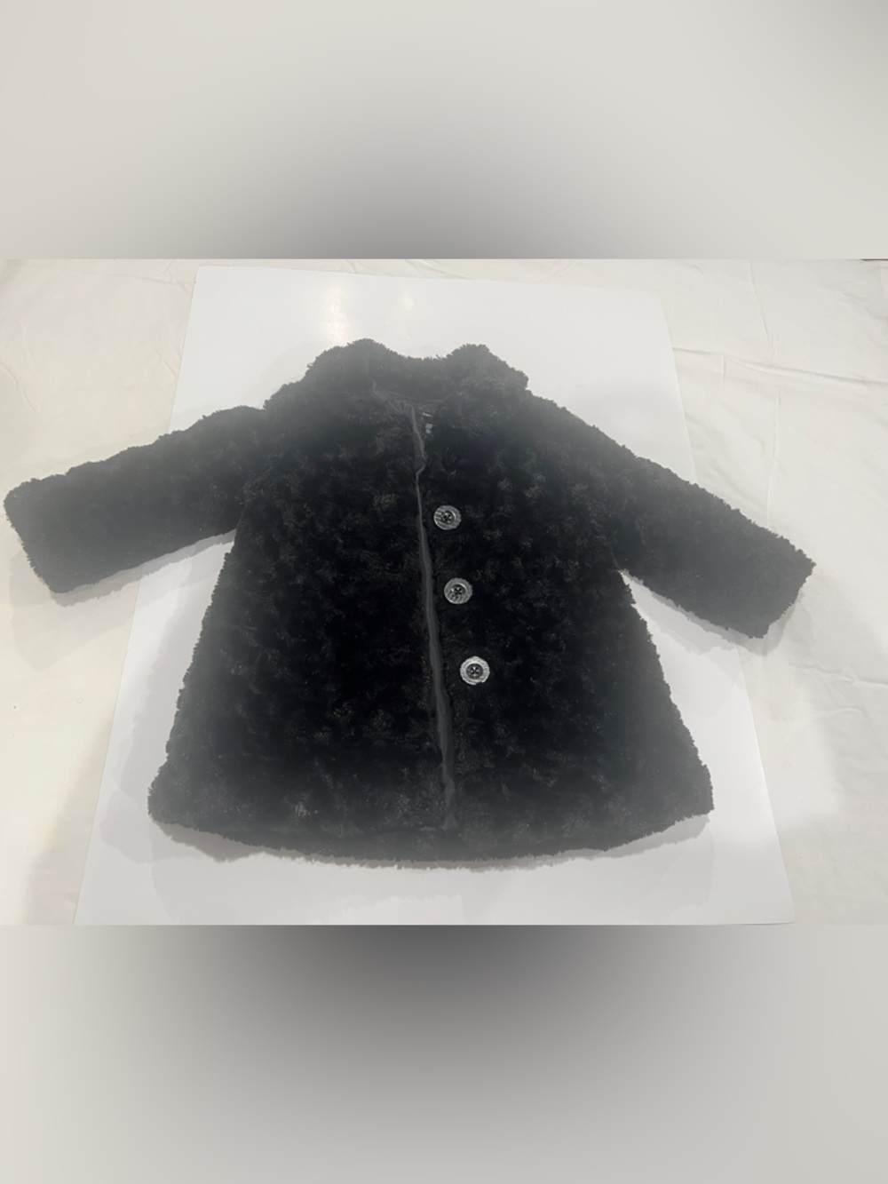 Calvin Klein Jeans Kids Black Faux Fur Button Coat